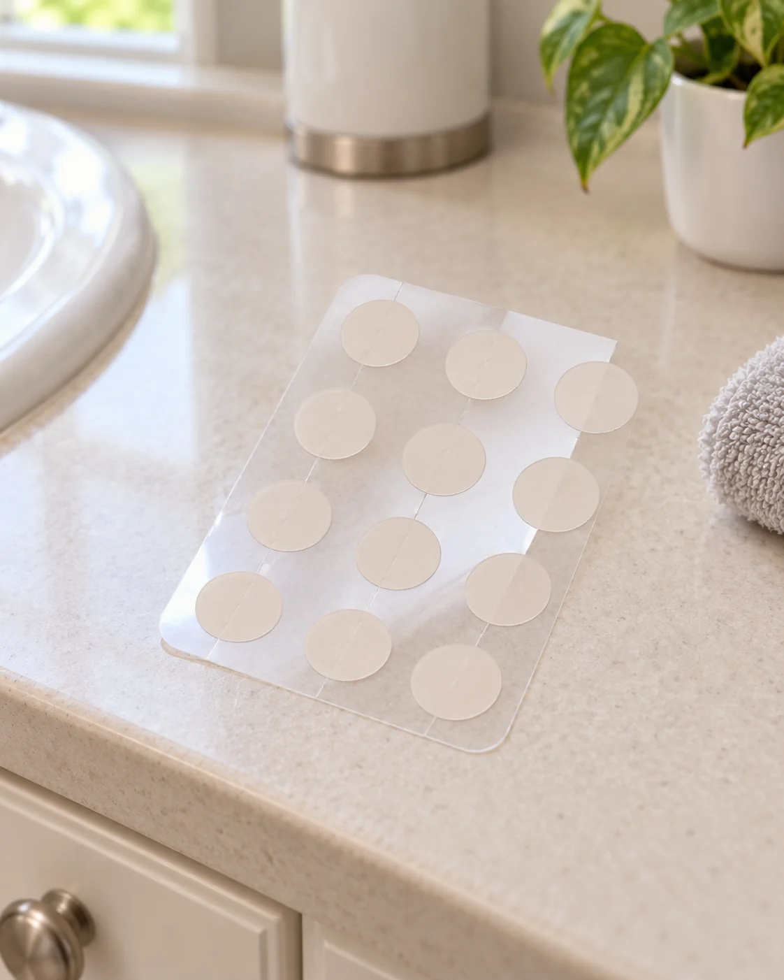 Hero Cosmetics Mighty Patch Original hydrocolloid patches in a household setting.