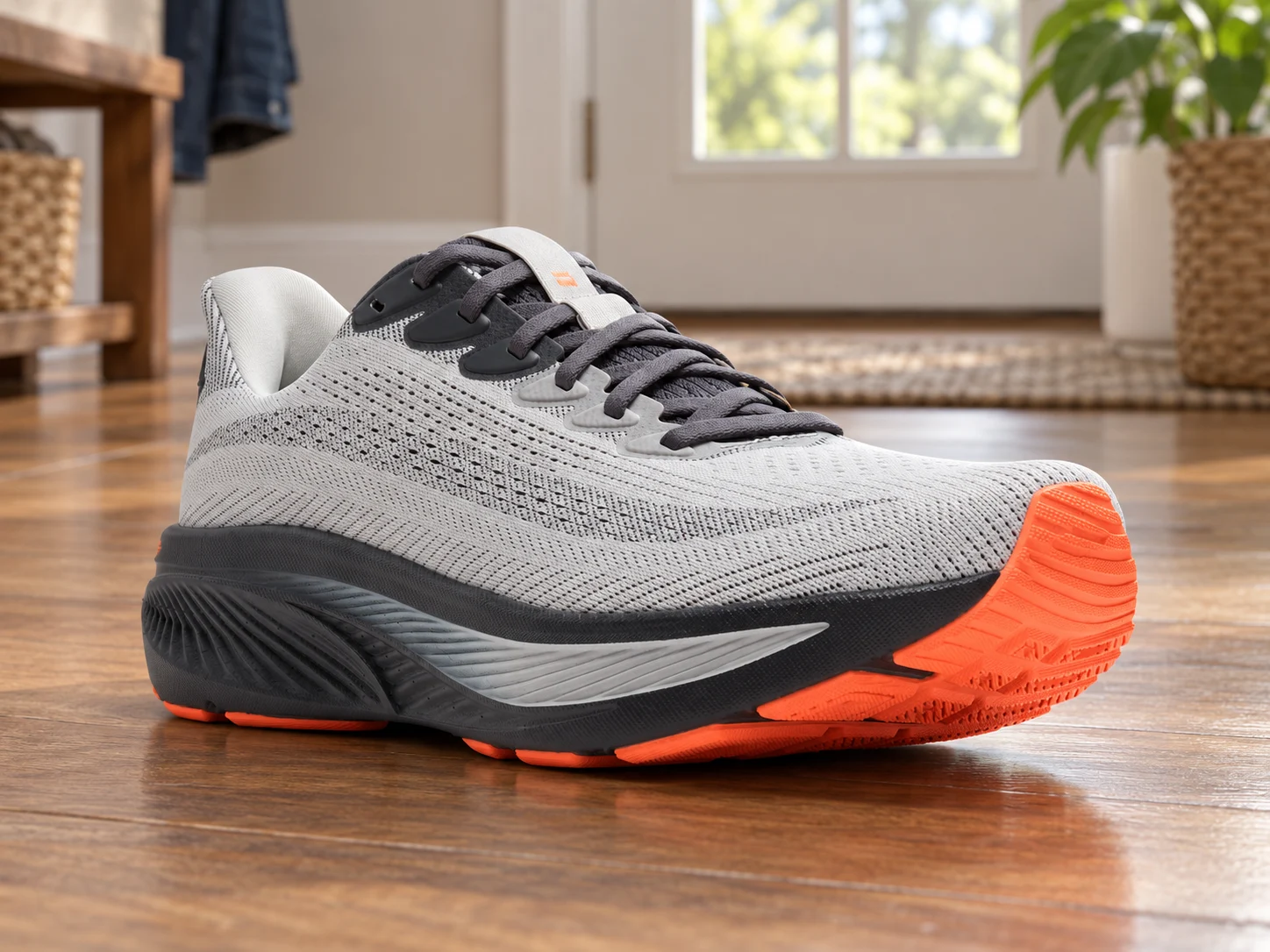 Brooks Ghost 17 men's road-running shoe in a household setting.