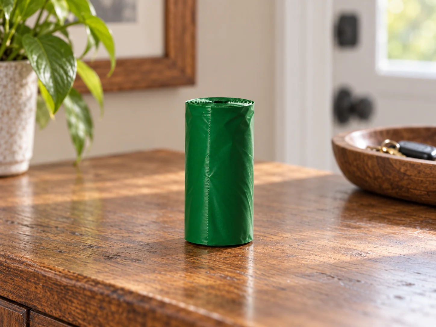 Earth Rated Dog Poop Bag Refill Rolls, Unscented, 120 bags in a household setting.