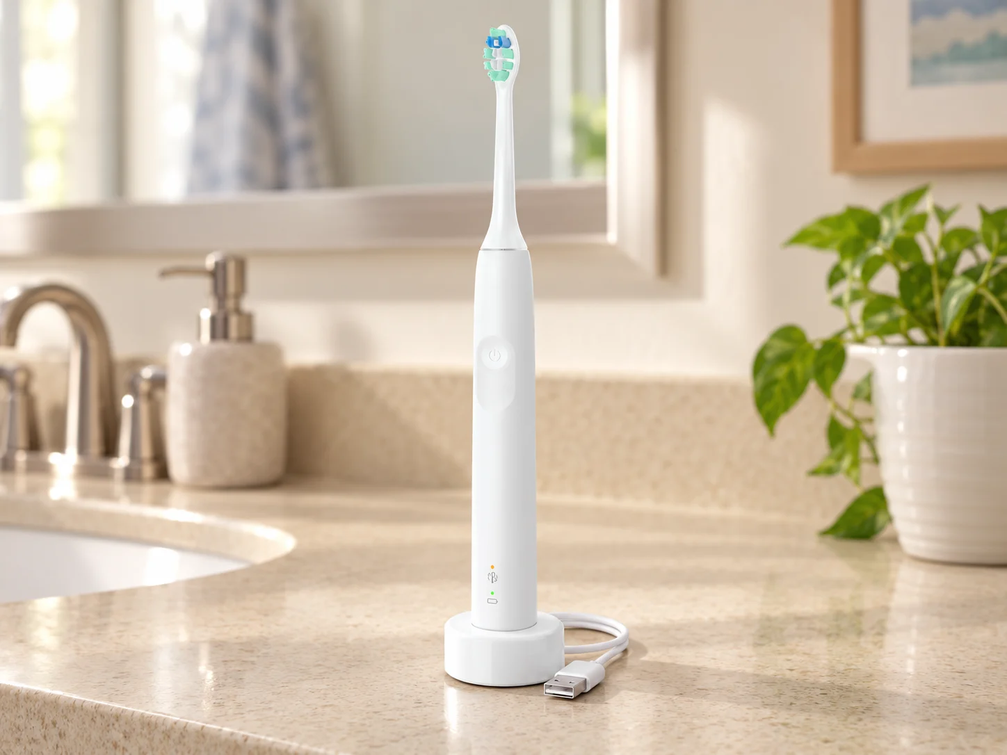Philips Sonicare 4100 Series sonic electric toothbrush in a household setting.